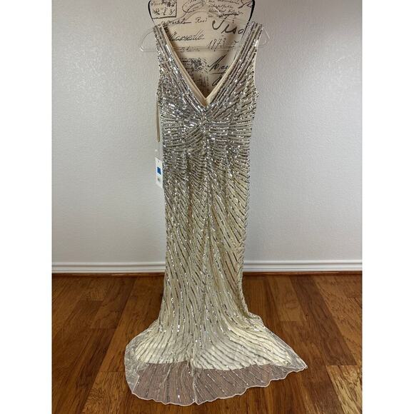B59 Mac Duggal Long Gown Womens 2 Silver Sequins Glam Wedding Euphoria Inspired - Picture 5 of 10